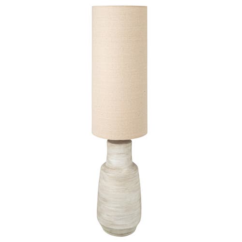 Storied Home Ceramic Floor Lamp With Linen Shade, Sand Color In White