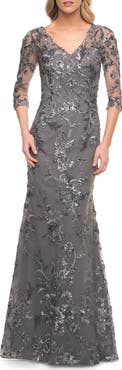 La Femme Beaded Lace Mermaid Gown