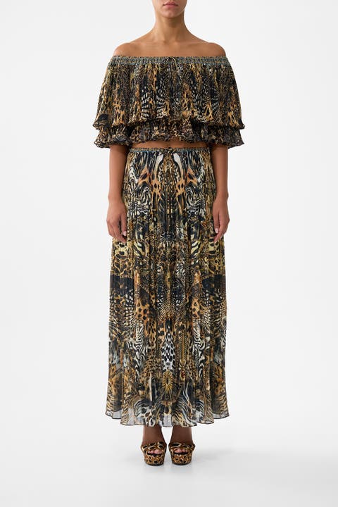 Off Shoulder Short Sleeve Pleated Top