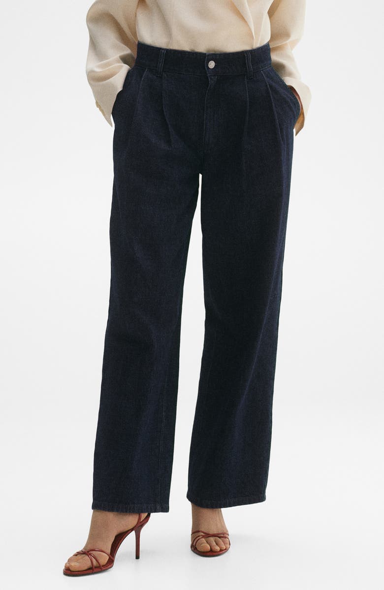 MANGO Pleated High Waist Wide Leg Jeans, Main, color, Open Blue