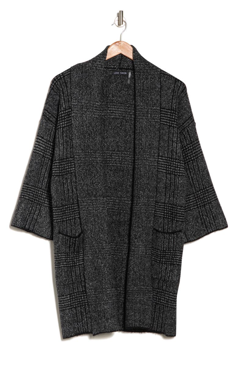 Love Token Bob Plaid Cardigan, Alternate, color, Black Combo