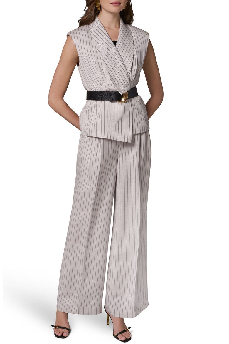 Belted Linen Blend Vest, Alternate, color, FLAX/ BLACK