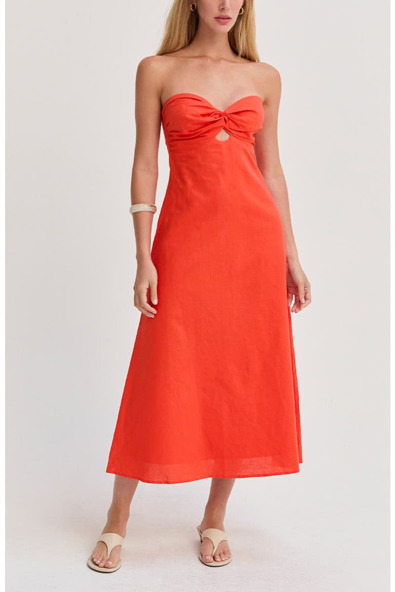 Front Twist Linen Midi Dress, Main, color, Burnt Orange