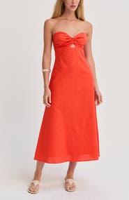 CRESCENT Front Twist Linen Midi Dress