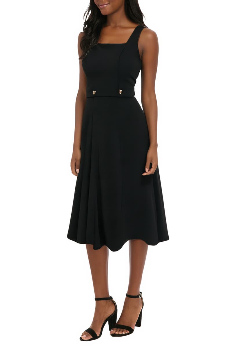 London Times Square Neck Fit & Flare Midi Dress, Alternate, color, Black