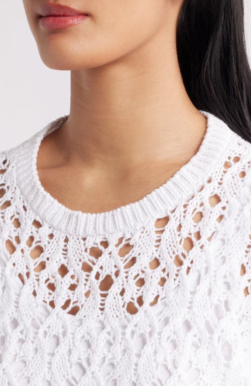 Eileen Fisher Crewneck Open-knit Organic Cotton Sweater In White