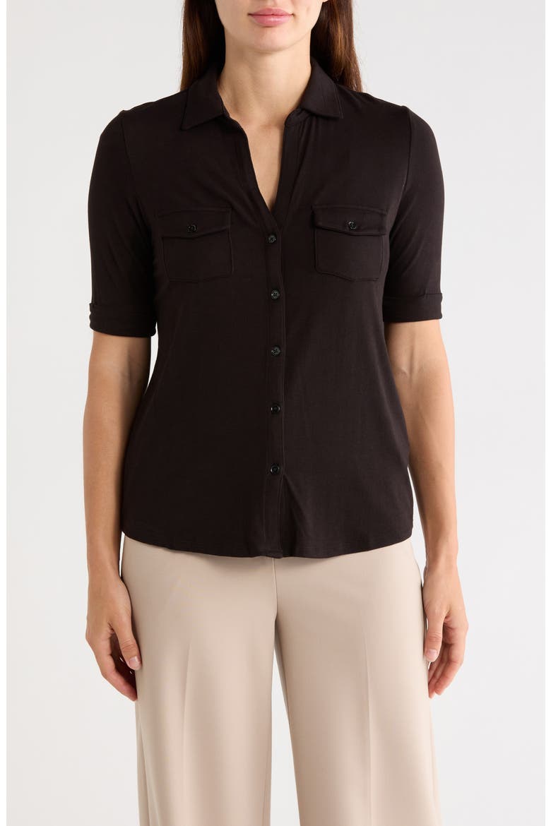 Cuffed Sleeve Button-Up Top, Main, color, BLACK