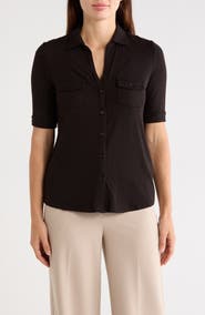 T Tahari Cuffed Sleeve Button-Up Top