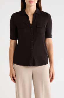 Cuffed Sleeve Button-Up Top