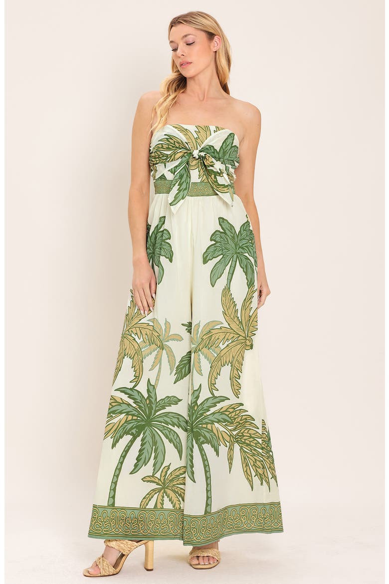Placed Print Strapless Cotton Maxi Dress, Alternate, color, IVORY OLIVE