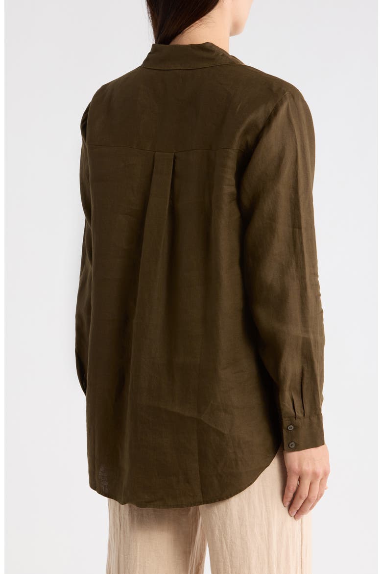 Classic Collar Organic Linen Long Button-Up Shirt, Alternate, color, BRANCH