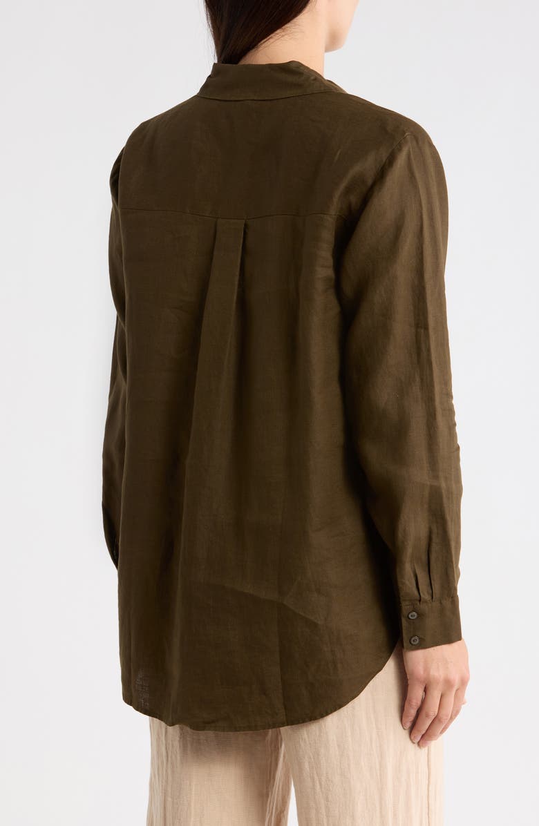 Eileen Fisher Classic Collar Organic Linen Long Button-Up Shirt, Alternate, color, Branch