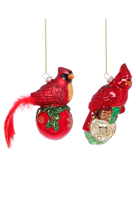 Cardinal on Ball Ornament, Set of 6