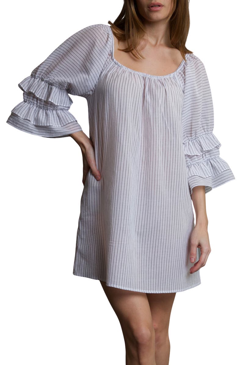 Andine Romande Ravello Pinstripe Cotton Nightgown, Main, color, 