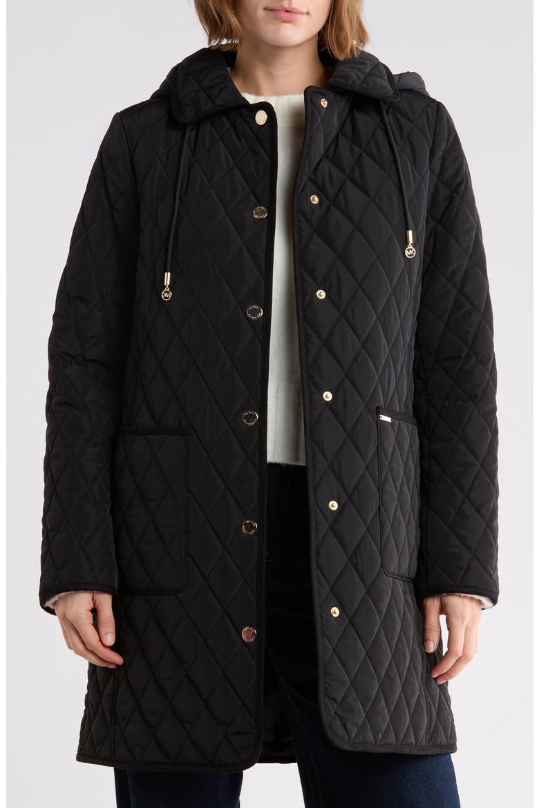 Quilted A-Line Coat, Alternate, color, BLACK