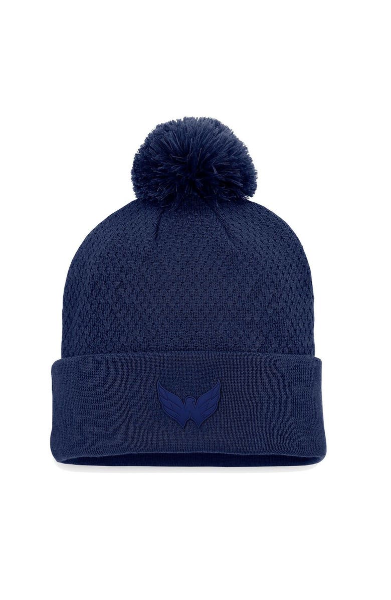 FANATICS Women's Fanatics Branded Navy Washington Capitals Authentic Pro Road Cuffed Knit Hat with Pom, Main, color, Navy