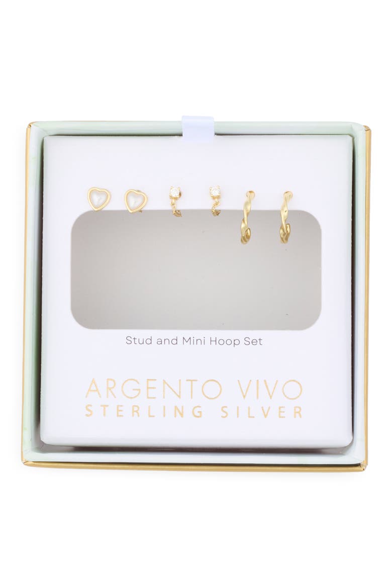 Set of 3 Stud & Huggie Hoop Earrings, Main, color, GOLD