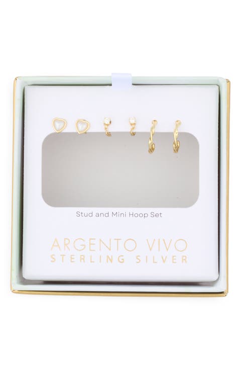 Set of 3 Stud & Huggie Hoop Earrings
