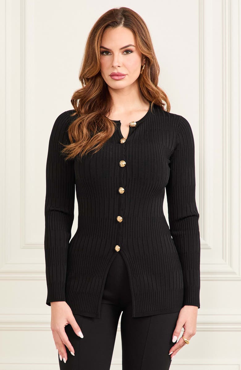 Marciano Janet Rib Cardigan, Alternate, color, Jet Black A996