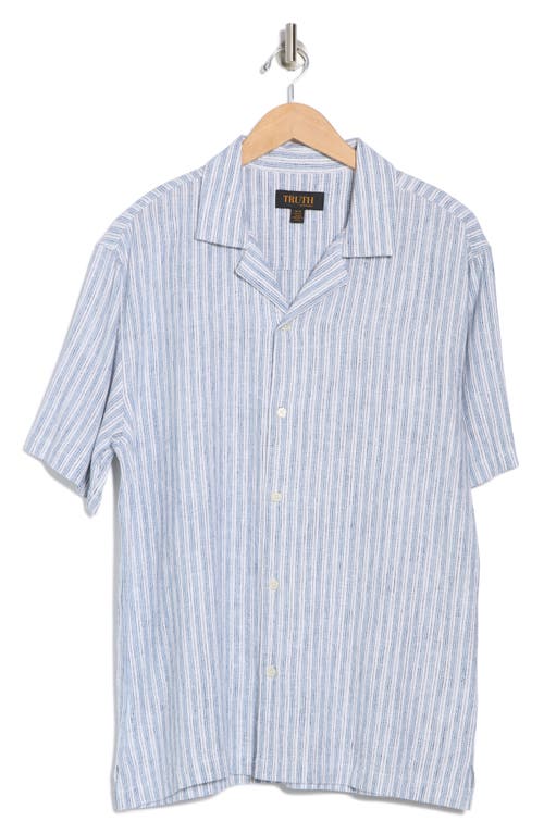 Truth Stripe Linen Blend Camp Shirt In Blue