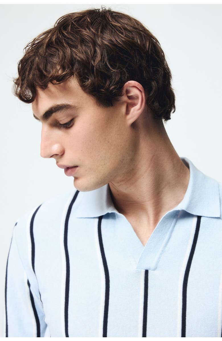 H&M Regular Fit Cotton Polo Shirt, Alternate, color, Light Blue/Striped