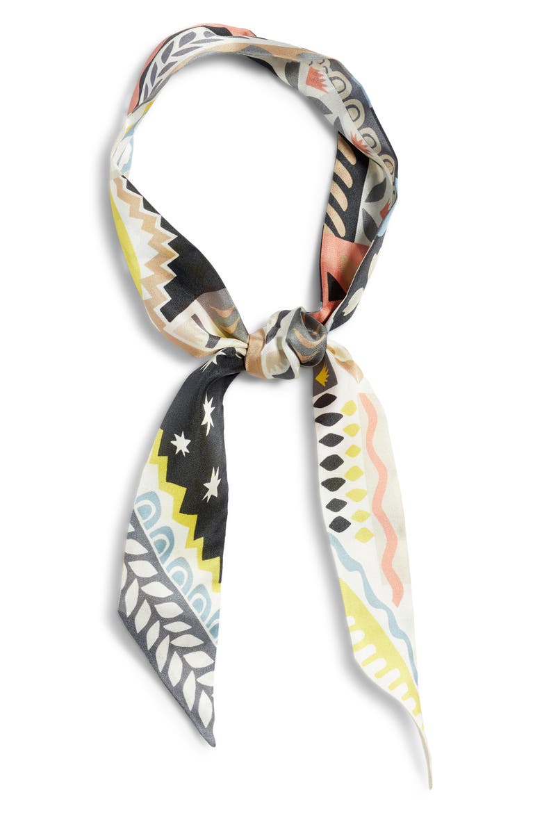 Coastal Collage Silk Ribbon Scarf, Alternate, color, BLACK