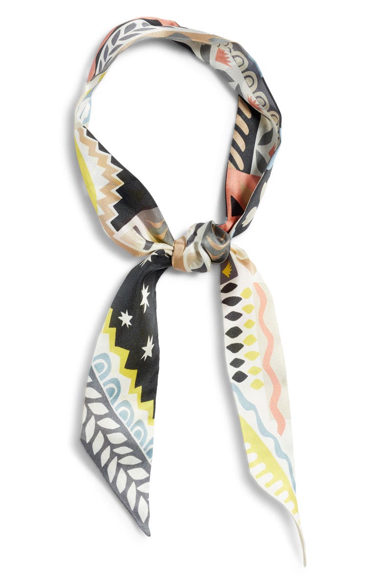 Echo Coastal Collage Silk Ribbon Scarf, Alternate, color, Black