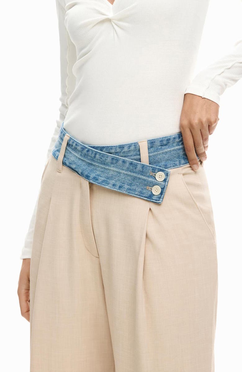 Desigual Pleat Front Wide Leg Pants, Alternate, color, Medium Beige