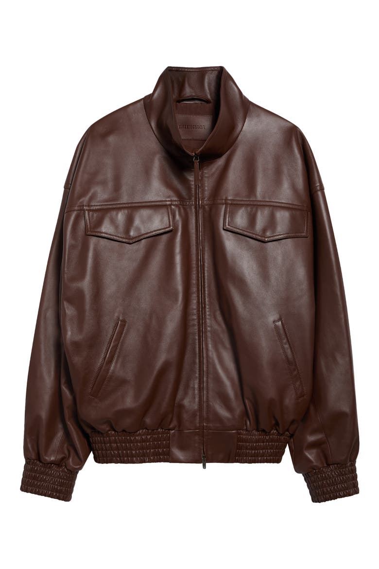 High Collar Leather Bomber Jacket, Main, color, 2135 CASTOR