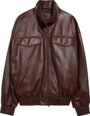 Balenciaga High Collar Leather Bomber Jacket