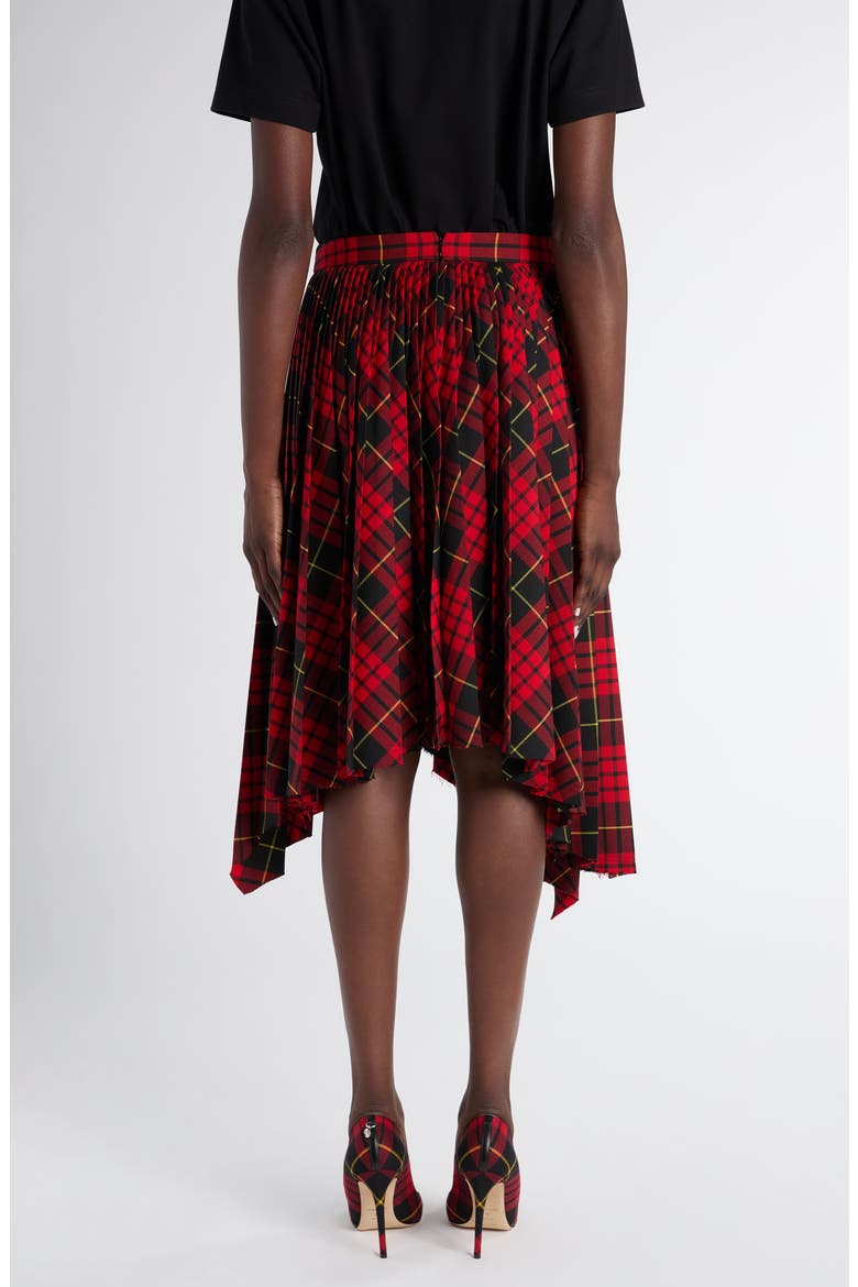 MacQueen Tartan Pleated Raw Edge Midi Skirt, Alternate, color, BORDEAUX