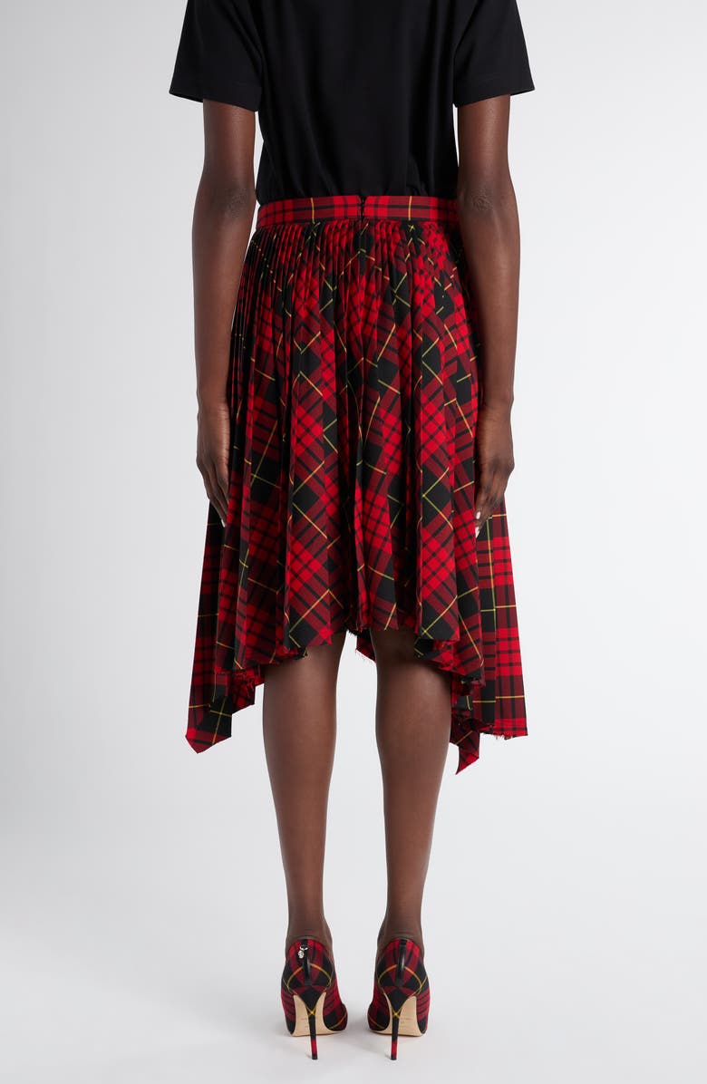 McQueen MacQueen Tartan Pleated Raw Edge Midi Skirt, Alternate, color, Bordeaux