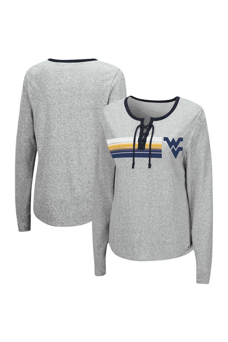 Women's Colosseum Heathered Gray West Virginia Mountaineers Sundial Tri-Blend Long Sleeve Lace-Up T-Shirt, Main, color, Heather Gray
