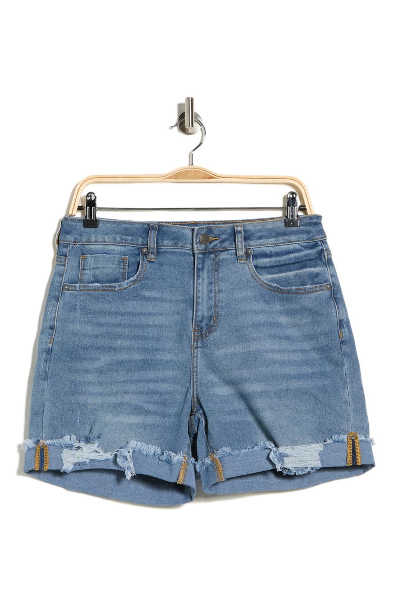 Rolled Cuff High Waist Denim Shorts, Alternate, color, LIGHT WASH