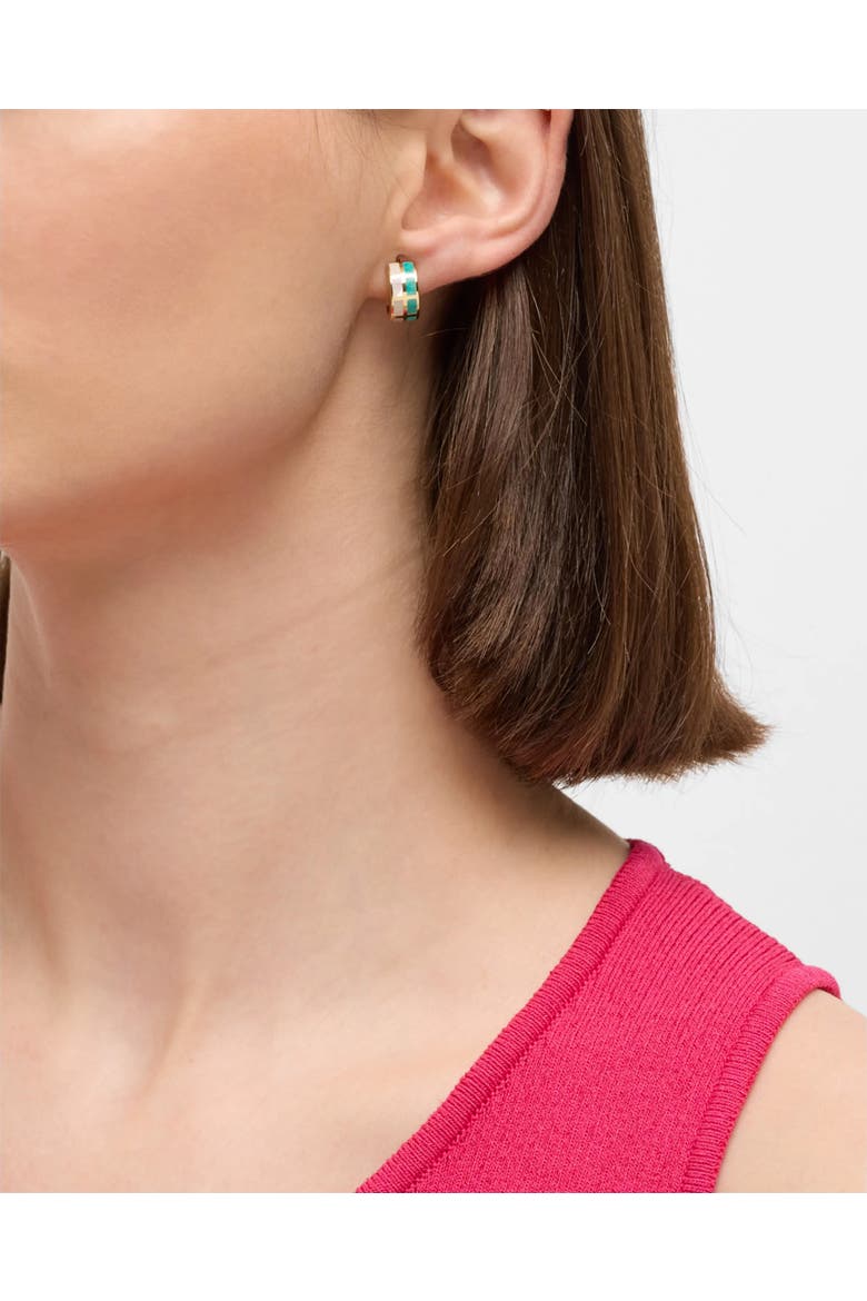 Dash Huggie Earring Set In Sterling With 18K Gold Overlay, Alternate, color, WHITE-TURQUOISE