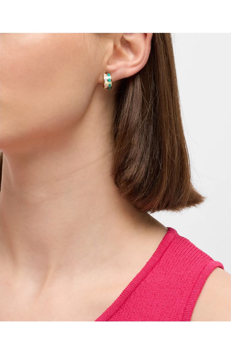 Jan Leslie Dash Huggie Earring Set In Sterling With 18K Gold Overlay, Alternate, color, White-Turquoise