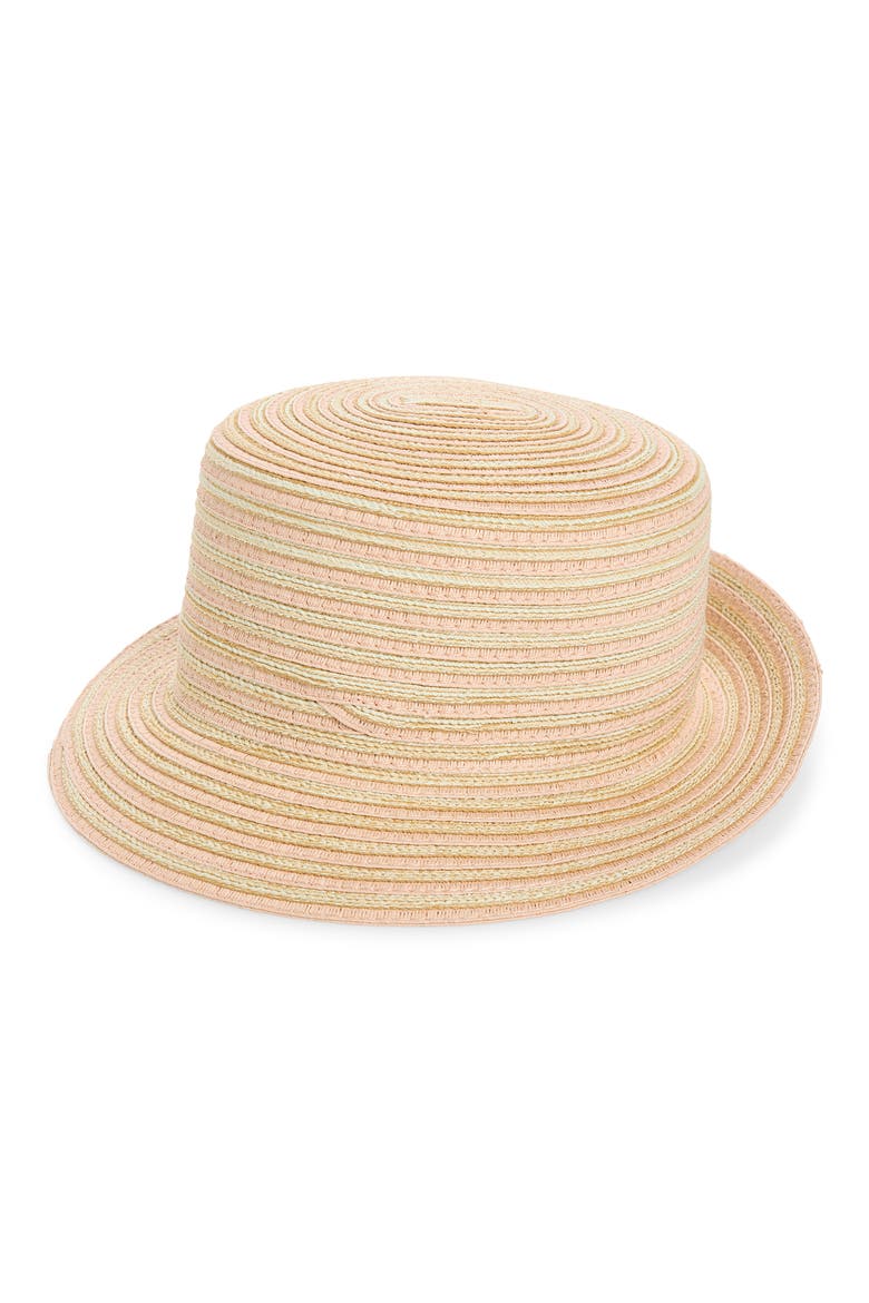 Two Tone Stripe Paper Woven Bucket Hat, Main, color, PINK COMBO