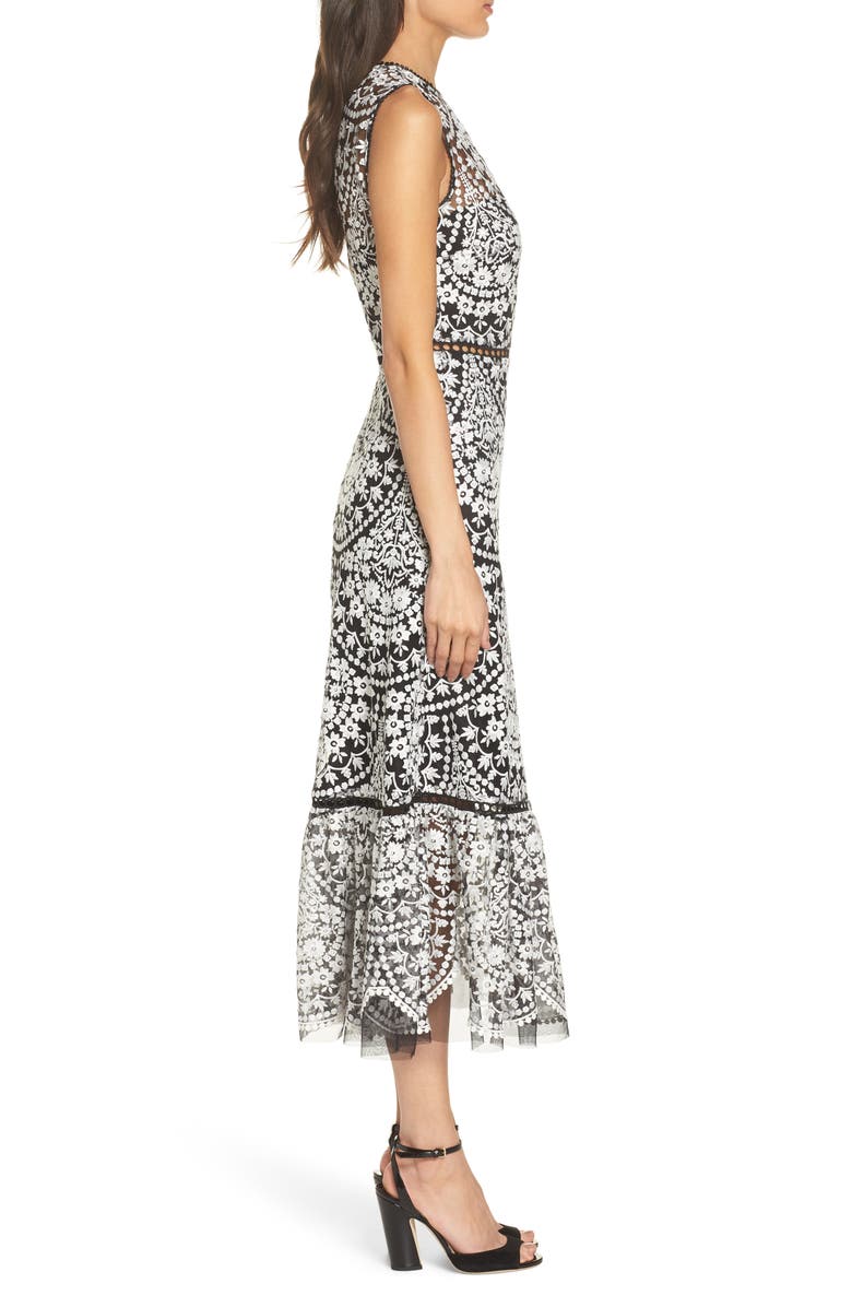 ML Monique Lhuillier Floral Embroidered Dress, Alternate, color, 