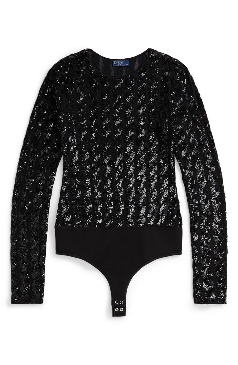 Polo Ralph Lauren Cable Sequin Long Sleeve Bodysuit, Main, color, Polo Black