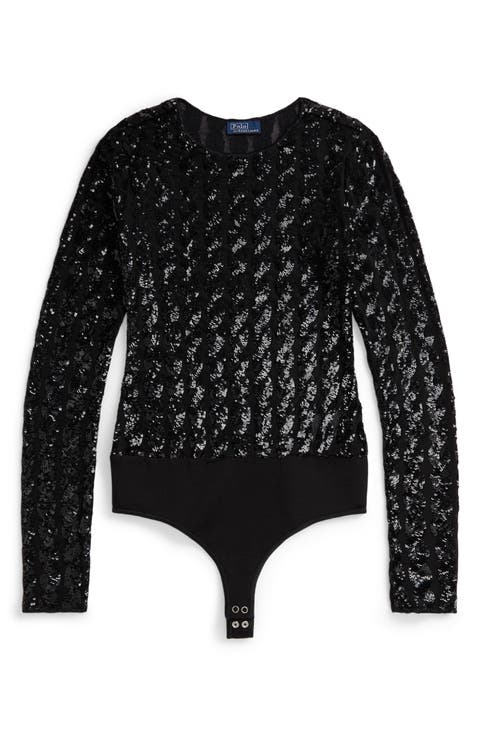 Cable Sequin Long Sleeve Bodysuit