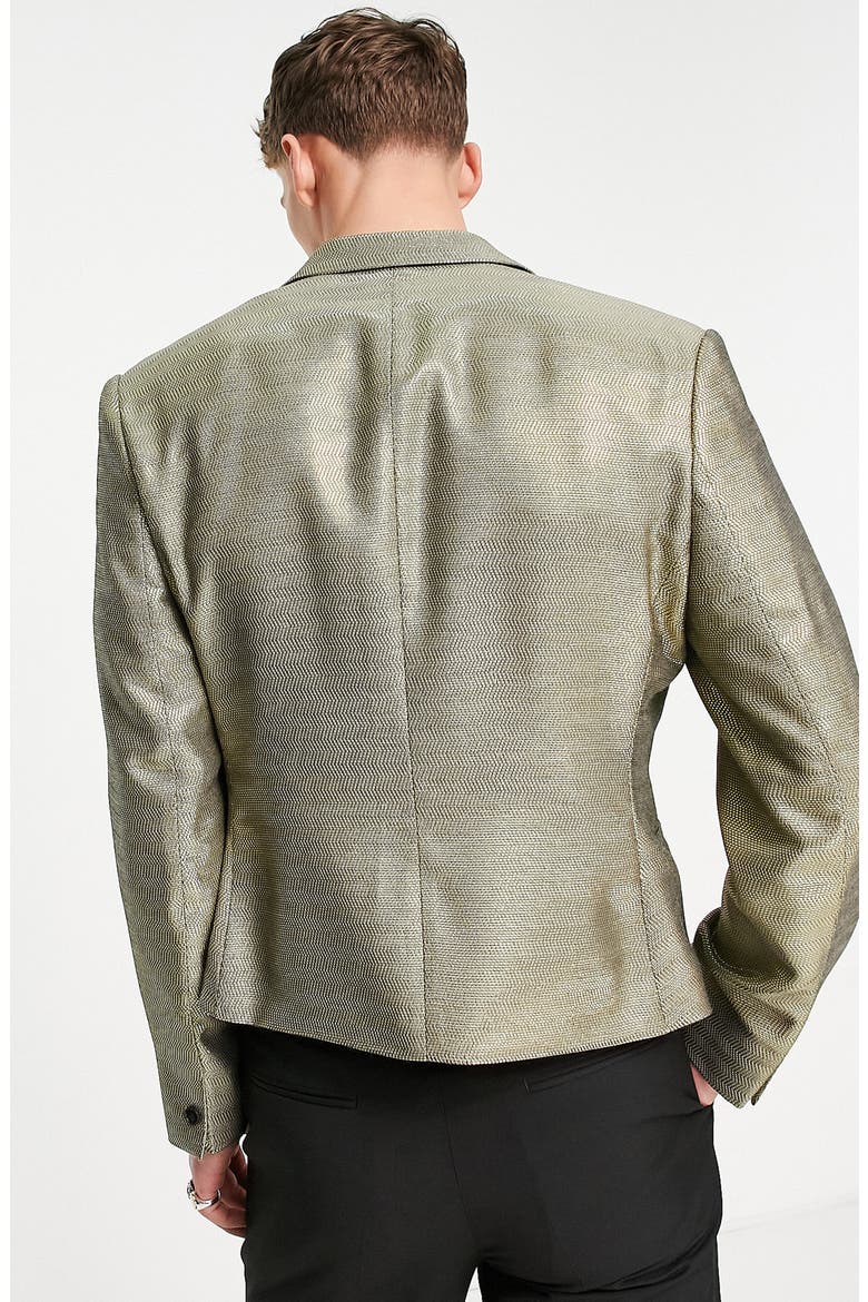 Metallic Textured Crop Single-Button Blazer, Alternate, color, GOLD