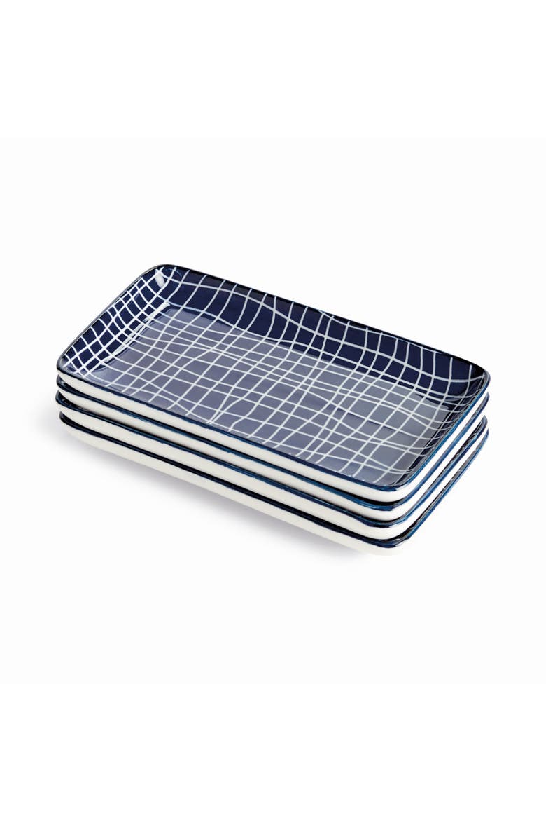 Stria 7" Trays, Set of 4 - Dark Blue/White Ceramic, Main, color, Blue