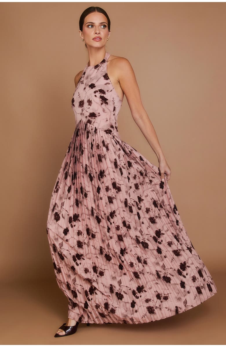Six Stories Floral Halter Pleated Ruffle Maxi Dress, Alternate, color,