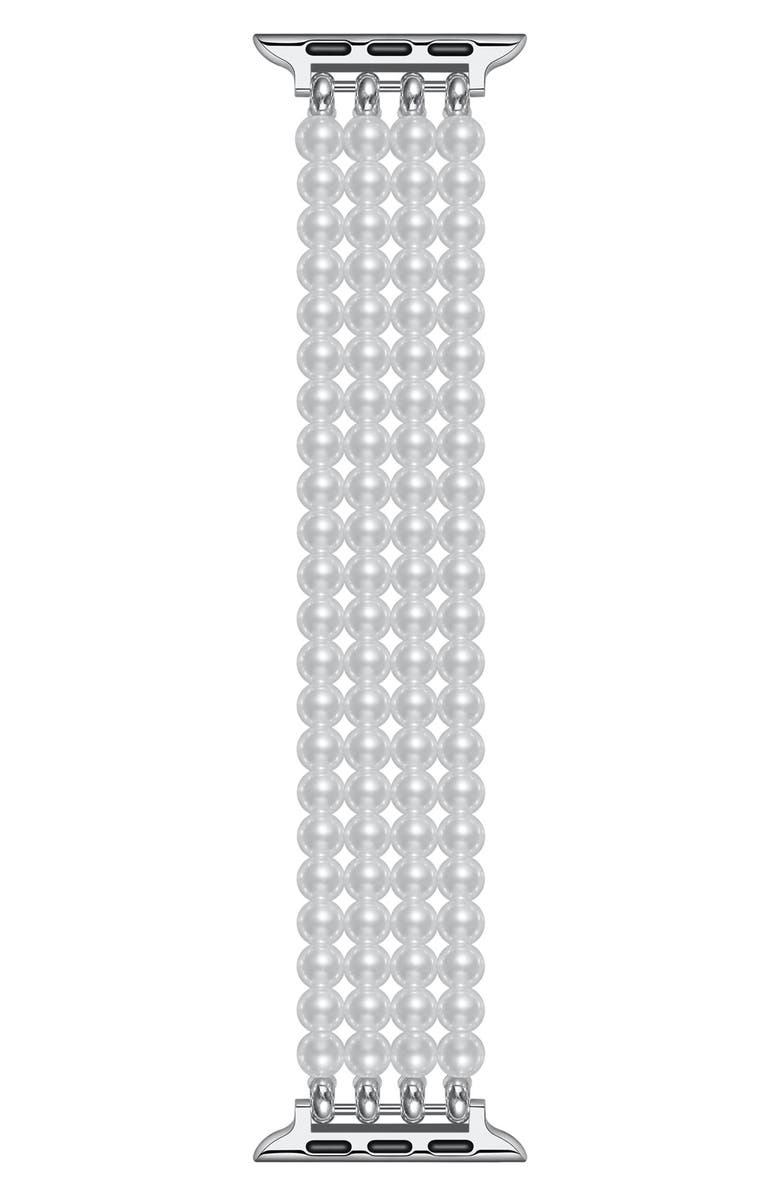The Posh Tech Ariel Imitation Pearl Apple Watch<sup>®</sup> Bracelet Watchband, Main, color, White