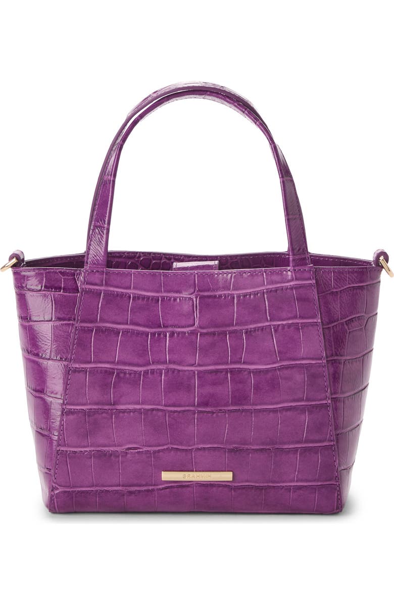 Brahmin Small Mona Croc Embossed Leather Tote, Main, color, Purple