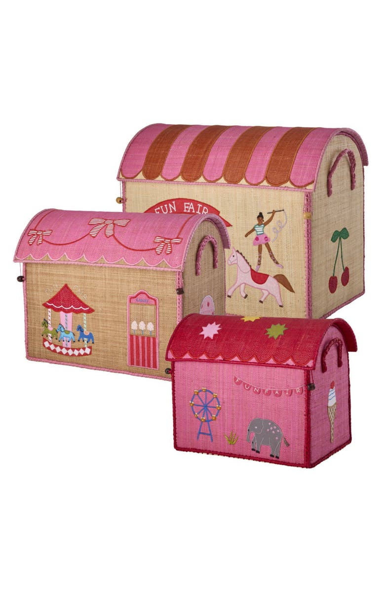 10004222 Raffia Storage Baskets Fun Fair Set 3pc, Main, color, Pink