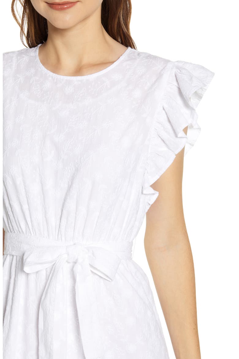 Reese Flutter Sleeve Embroidered Cotton Dress, Alternate, color, LUCKY WHITE