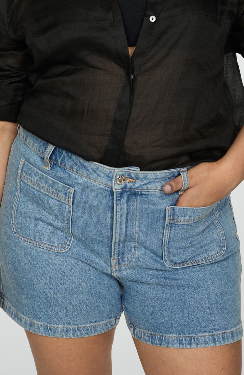MANGO Patch Pocket Denim Shorts, Alternate, color, 