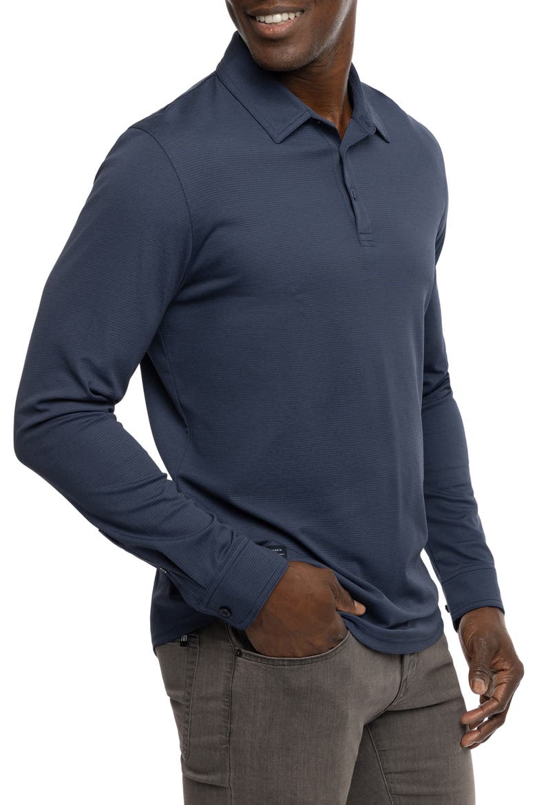 State Room Textured Long Sleeve Polo, Alternate, color, HEATHER TOTAL ECLIPSE