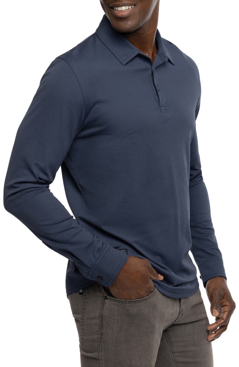 TravisMathew State Room Textured Long Sleeve Polo, Alternate, color, Heather Total Eclipse